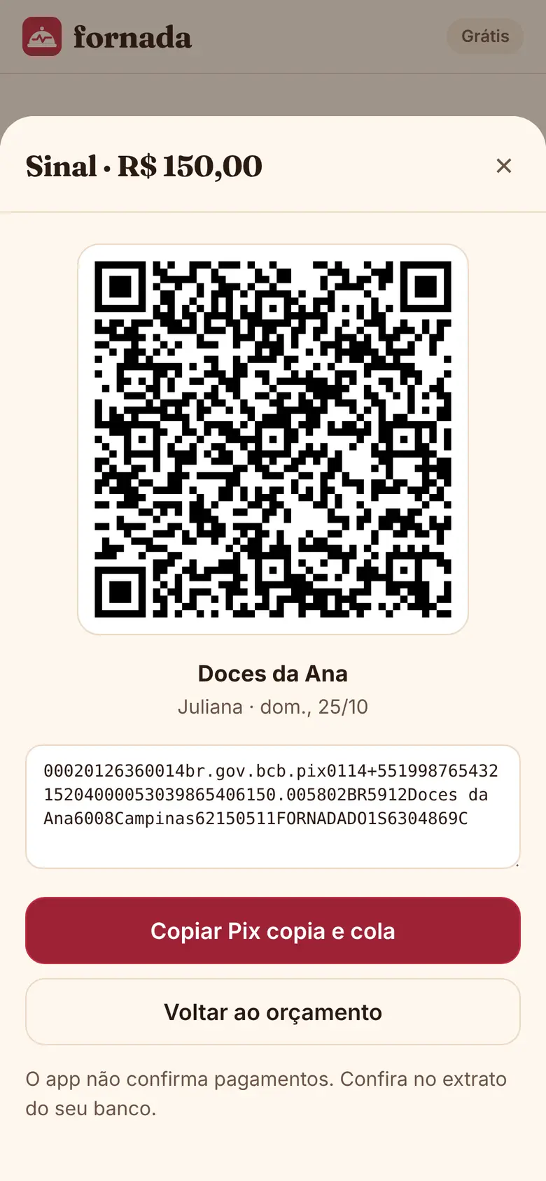 QR Code Pix do sinal com o valor exato